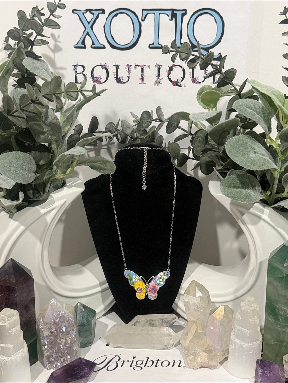 🦋 RARE BRIGHTON ‘BLOSSOM HILL GARDEN’ SWAROVSKI CRYST SLVR VTG HAND-PAINTED 🦋